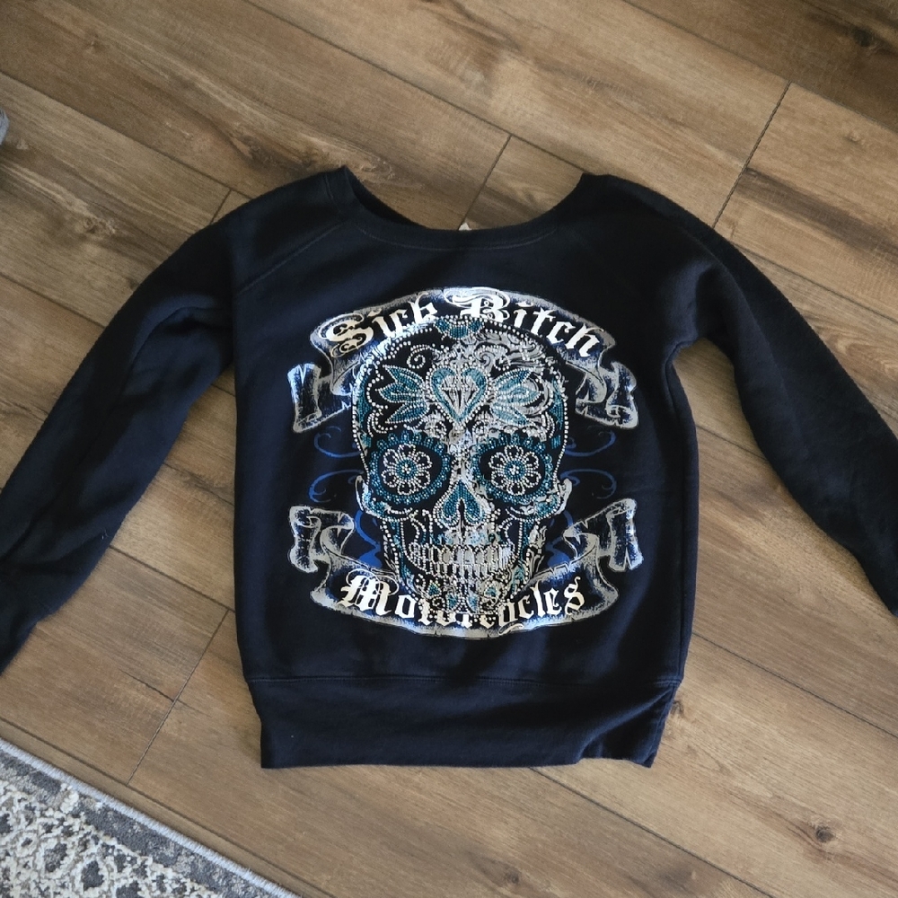 Bella Canvas Black and Blue Skull Graphic Sweatshirt